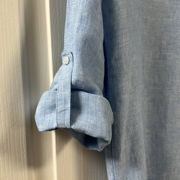 SAKS FIFTH AVENUE 💯 Linen Blue Shirt Dress Sz XSmall - Picture 8 of 9